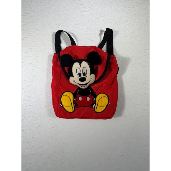 Disney Other - Disney Mickey Mouse Red Backpack Drawstring Bag Plush Character Face